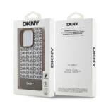 DKNY PU Leather Repeat Pattern Bottom Stripe MagSafe Brown Kryt iPhone 13 Pro