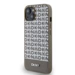 DKNY PU Leather Repeat Pattern Bottom Stripe MagSafe Brown Kryt iPhone 14