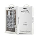 DKNY PU Leather Repeat Pattern Bottom Stripe MagSafe Brown Kryt iPhone 14