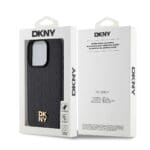 DKNY PU Leather Repeat Pattern Stack Logo MagSafe Black Kryt iPhone 13 Pro