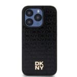 DKNY PU Leather Repeat Pattern Stack Logo MagSafe Black Kryt iPhone 14 Pro Max