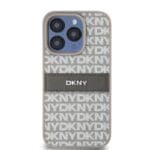 DKNY PU Leather Repeat Pattern Tonal Stripe Beige Kryt iPhone 15 Pro