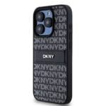 DKNY PU Leather Repeat Pattern Tonal Stripe Black Kryt iPhone 15 Pro