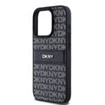 DKNY PU Leather Repeat Pattern Tonal Stripe Black Kryt iPhone 15 Pro