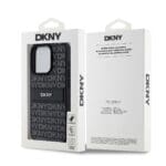 DKNY PU Leather Repeat Pattern Tonal Stripe Black Kryt iPhone 15 Pro