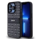 DKNY PU Leather Repeat Pattern Tonal Stripe Black Kryt iPhone 15 Pro Max