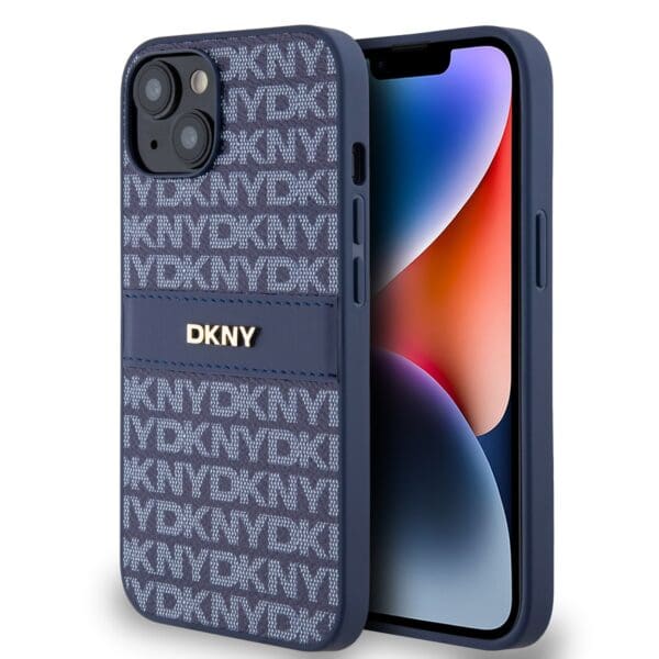 DKNY PU Leather Repeat Pattern Tonal Stripe Blue Kryt iPhone 14