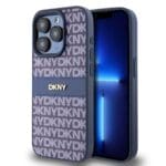 DKNY PU Leather Repeat Pattern Tonal Stripe Blue Kryt iPhone 14 Pro Max
