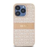 DKNY PU Leather Repeat Pattern Tonal Stripe Pink Kryt iPhone 15 Pro