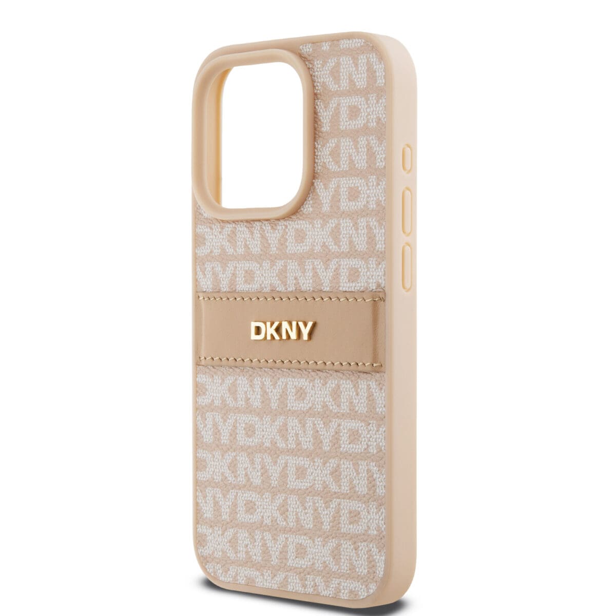 DKNY PU Leather Repeat Pattern Tonal Stripe Pink Kryt iPhone 15 Pro