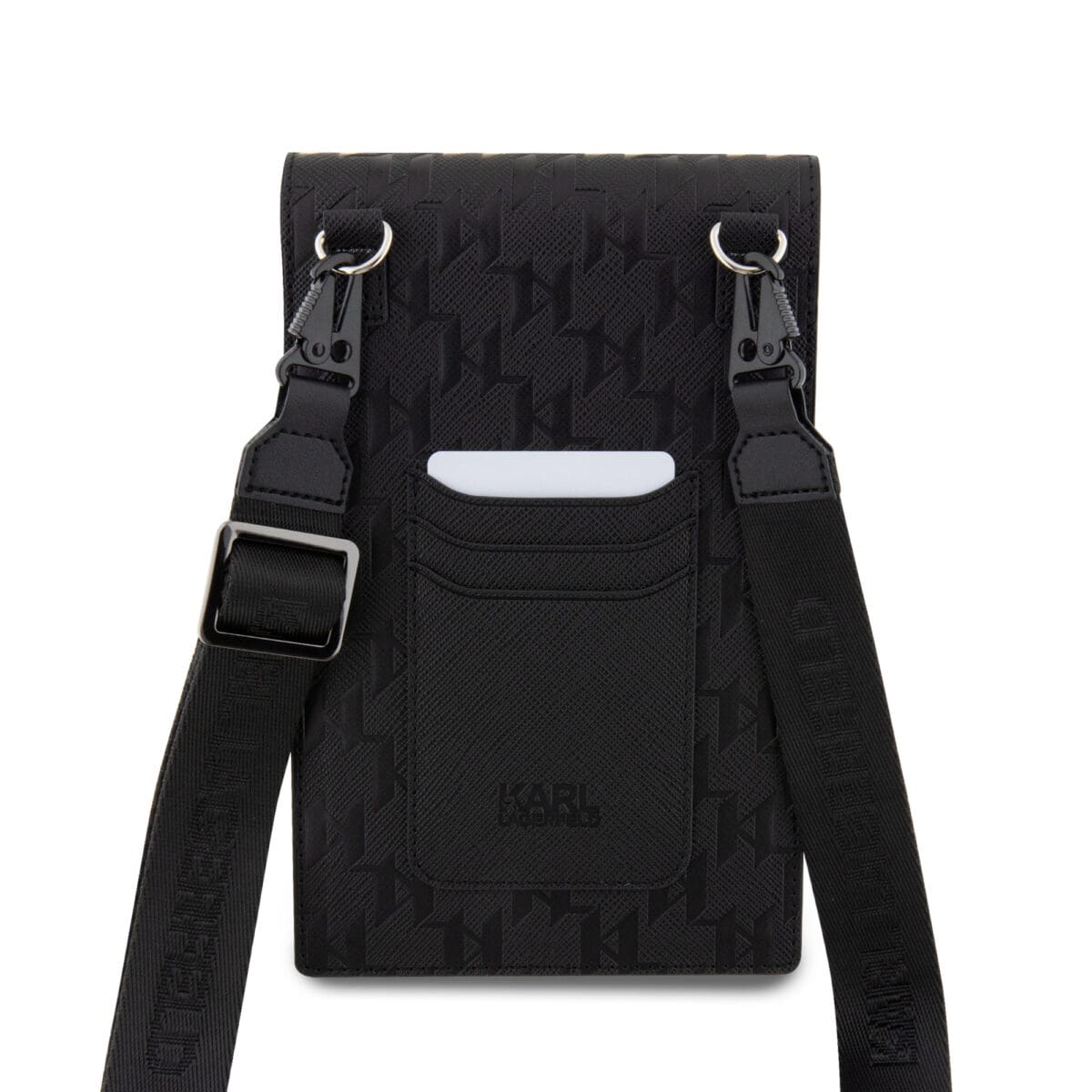 Karl Lagerfeld Saffiano Monogram Ikonik NFT Wallet Phone Bag Black