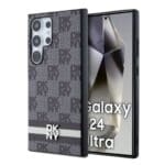 DKNY PU Leather Checkered Pattern and Stripe Black Kryt Samsung Galaxy S24 Ultra