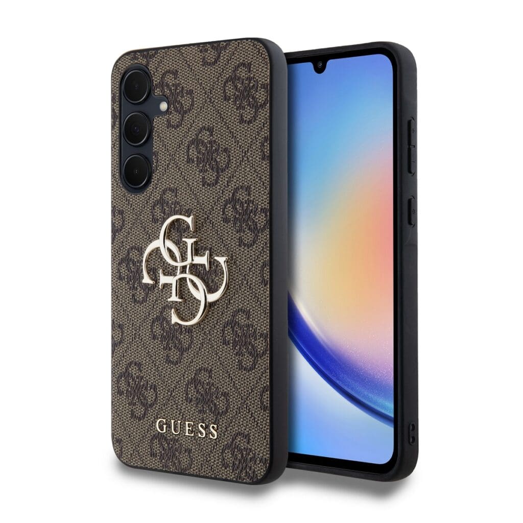 Guess PU 4G Metal Logo Brown Kryt Samsung Galaxy A35 5G