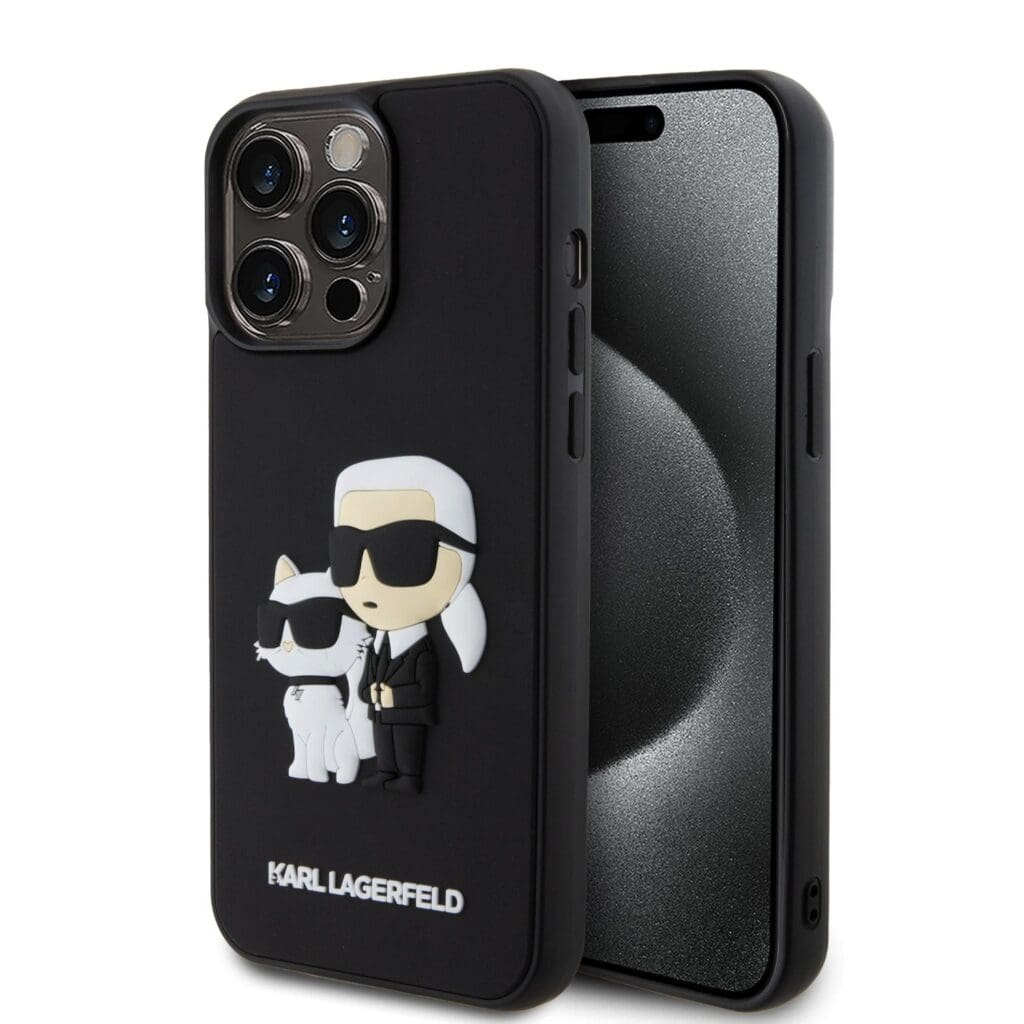 Karl Lagerfeld 3D Rubber Karl and Choupette Black Kryt iPhone 13 Pro Max