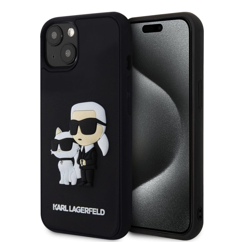 Karl Lagerfeld 3D Rubber Karl and Choupette Black Kryt iPhone 14