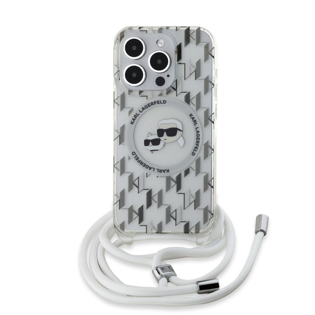 Karl Lagerfeld IML Monogram Crossbody K&CH Heads MagSafe Transparent Kryt iPhone 15 Pro