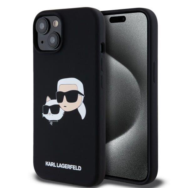 Karl Lagerfeld Liquid Silicone Double Heads MagSafe Black Kryt iPhone 15