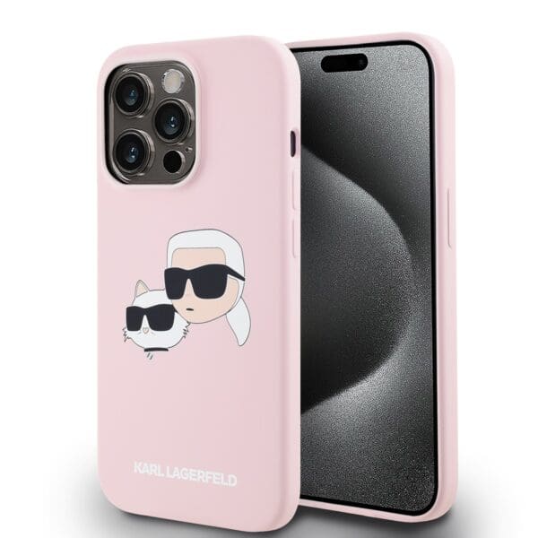 Karl Lagerfeld Liquid Silicone Double Heads MagSafe Pink Kryt iPhone 14 Pro