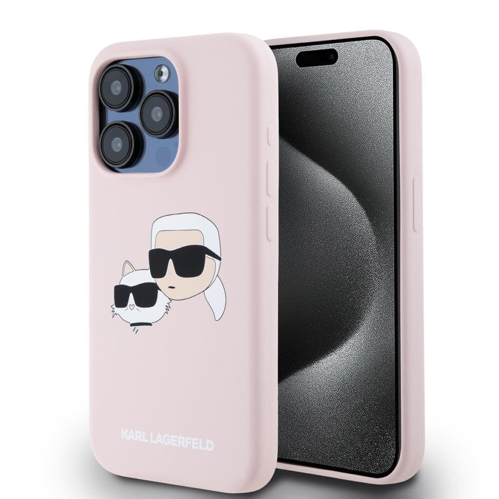 Karl Lagerfeld Liquid Silicone Double Heads MagSafe Pink Kryt iPhone 15 Pro