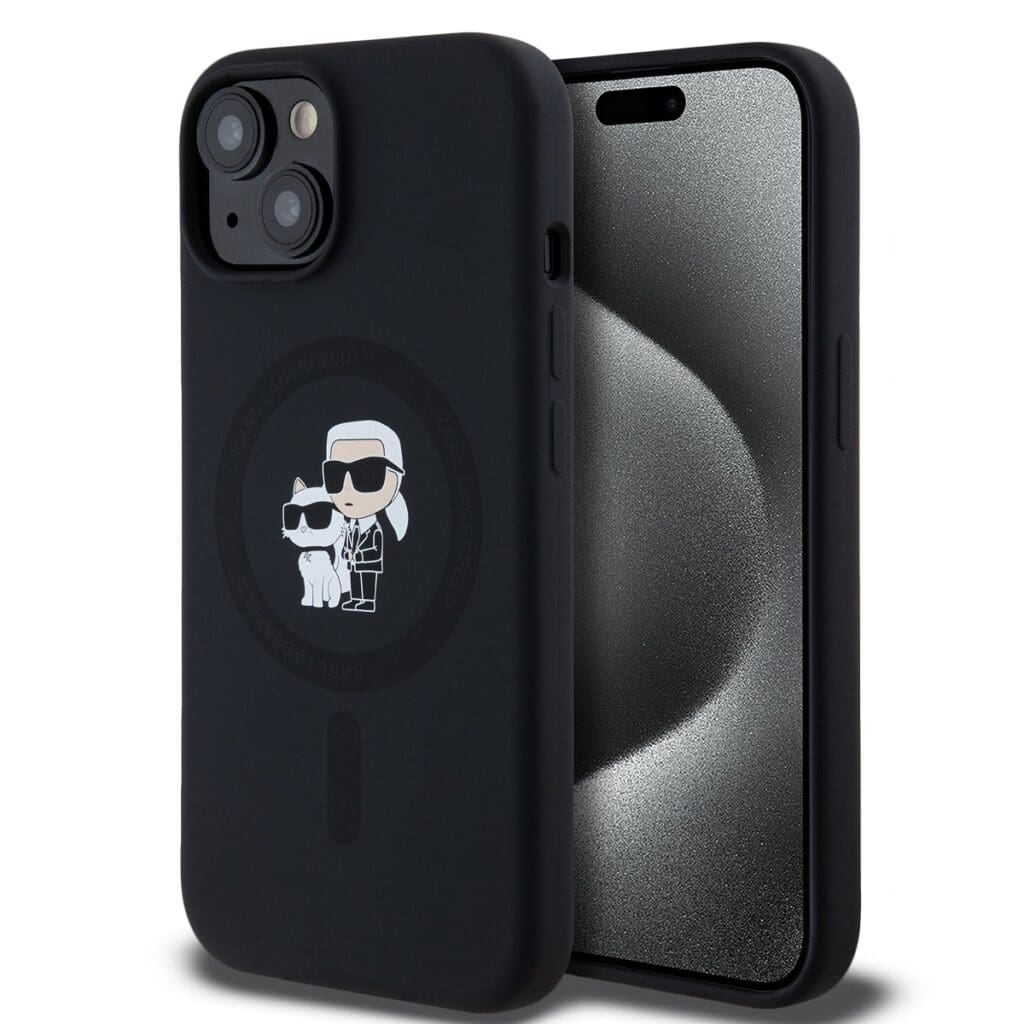 Karl Lagerfeld Liquid Silicone Karl and Choupette MagSafe Black Kryt iPhone 14