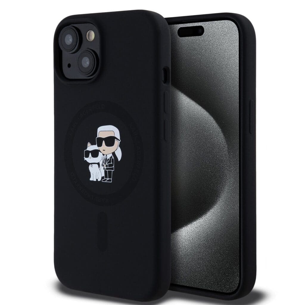 Karl Lagerfeld Liquid Silicone Karl and Choupette MagSafe Black Kryt iPhone 15