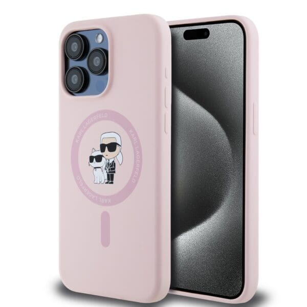 Karl Lagerfeld Liquid Silicone Karl and Choupette MagSafe Pink Kryt iPhone 14 Pro