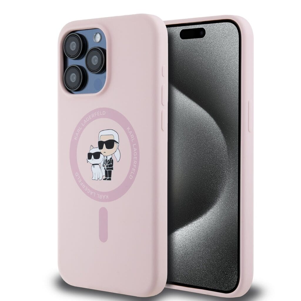 Karl Lagerfeld Liquid Silicone Karl and Choupette MagSafe Pink Kryt iPhone 14 Pro Max