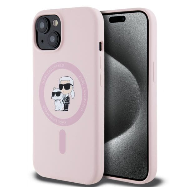 Karl Lagerfeld Liquid Silicone Karl and Choupette MagSafe Pink Kryt iPhone 15