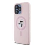 Karl Lagerfeld Liquid Silicone Karl and Choupette MagSafe Pink Kryt iPhone 15 Pro