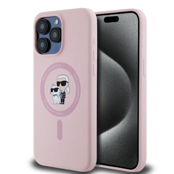 Karl Lagerfeld Liquid Silicone Karl and Choupette MagSafe Pink Kryt iPhone 15 Pro Max