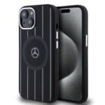 Mercedes Liquid Silicon Stripes Pattern MagSafe Black Kryt iPhone 15