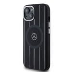 Mercedes Liquid Silicon Stripes Pattern MagSafe Black Kryt iPhone 15