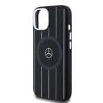 Mercedes Liquid Silicon Stripes Pattern MagSafe Black Kryt iPhone 15