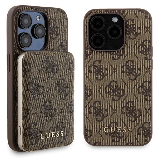 Guess Kit GUBPM5P15L4GEMGW Hardcase + Powerbank 5000mAh MagSafe Brown 4G Metal Logo Kryt iPhone 15 Pro