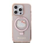 Hello Kitty IML Ringstand Glitter Kitty Head Logo MagSafe Pink Kryt iPhone 15 Pro