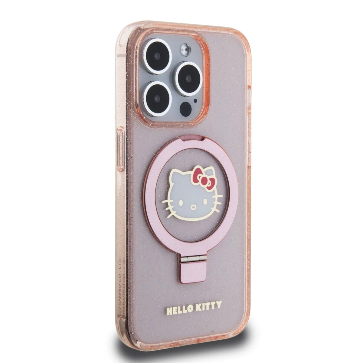 Hello Kitty IML Ringstand Glitter Kitty Head Logo MagSafe Pink Kryt iPhone 15 Pro Max