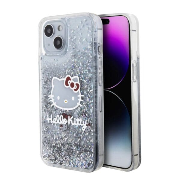 Hello Kitty Liquid Glitter Electroplating Head Logo Transparent Kryt iPhone 15