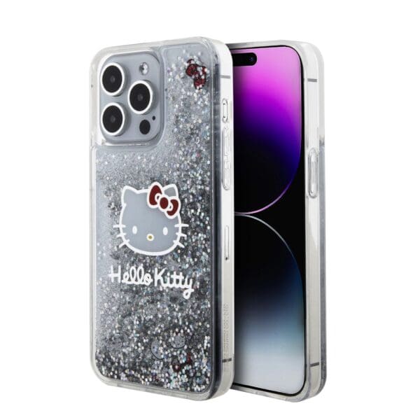 Hello Kitty Liquid Glitter Electroplating Head Logo Transparent Kryt iPhone 15 Pro Max