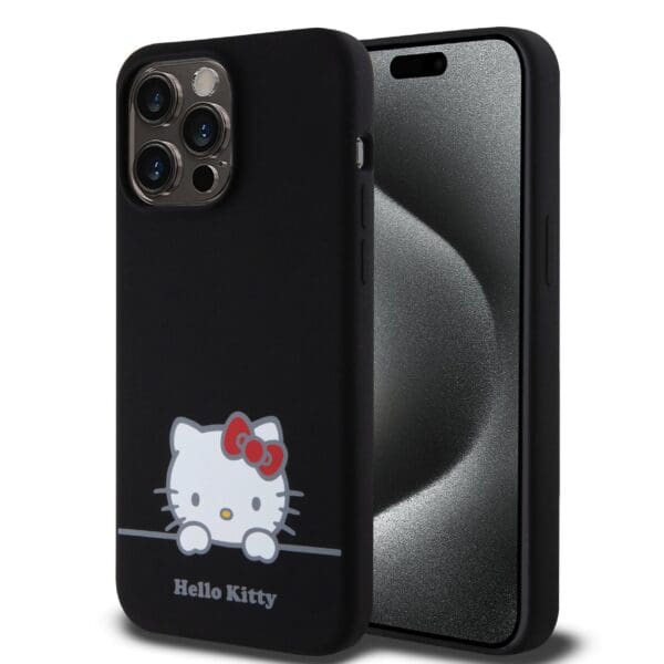 Hello Kitty Liquid Silicone Daydreaming Logo Black Kryt iPhone 15 Pro Max