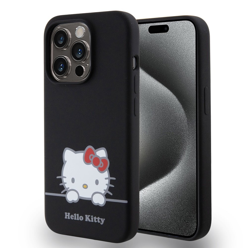 Hello Kitty Liquid Silicone Daydreaming Logo Black Kryt iPhone 15 Pro