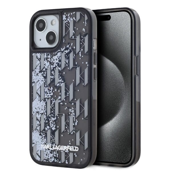 Karl Lagerfeld Liquid Glitter Monogram Gradient Black Kryt iPhone 15