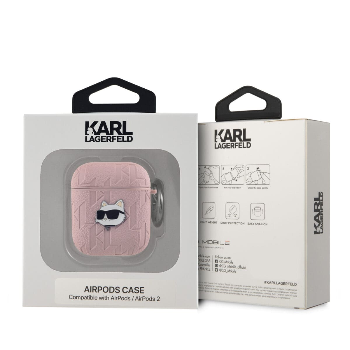 Karl Lagerfeld PU Embossed Choupette Head Pink Kryt AirPods 1/2