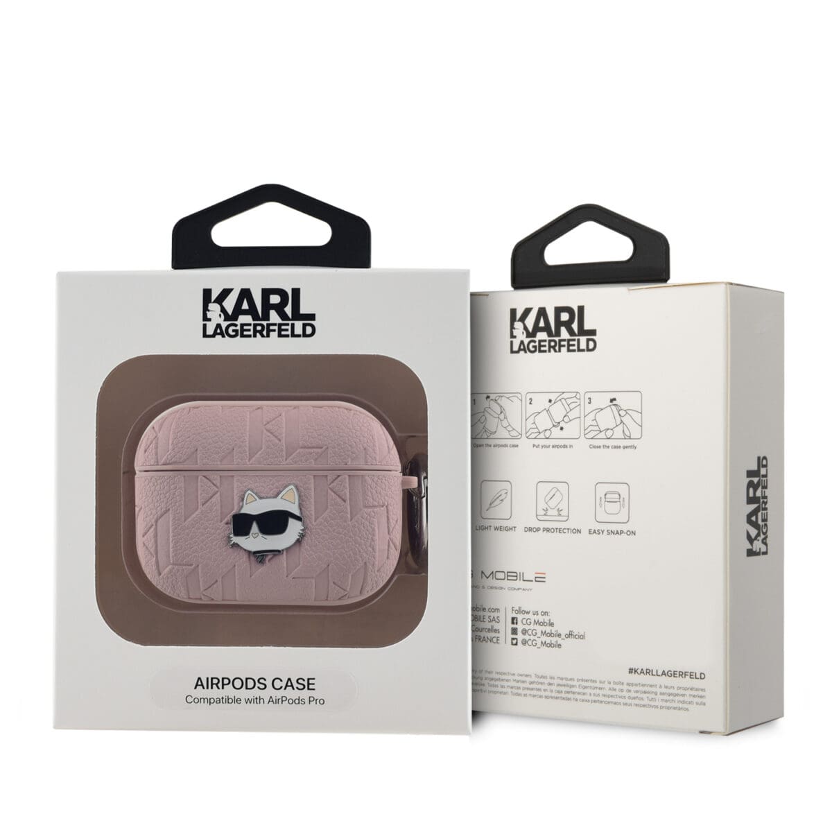 Karl Lagerfeld PU Embossed Choupette Head Pink Kryt AirPods Pro