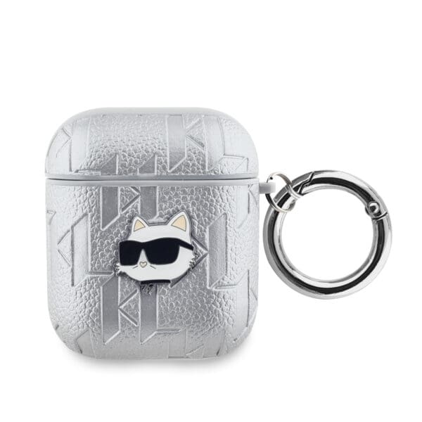 Karl Lagerfeld PU Embossed Choupette Head Silver Kryt AirPods 1/2