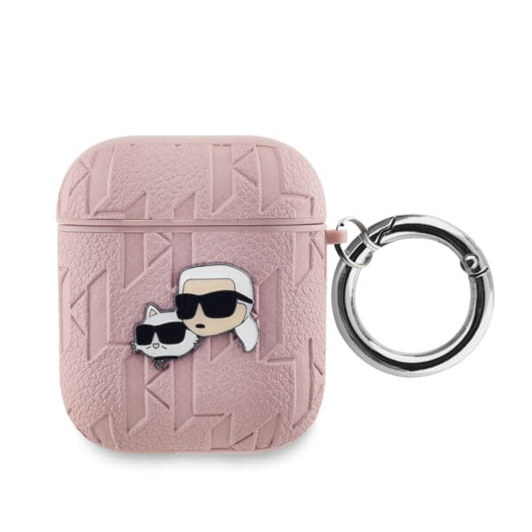 Karl Lagerfeld PU Embossed Karl and Choupette Heads Pink Kryt AirPods 1/2