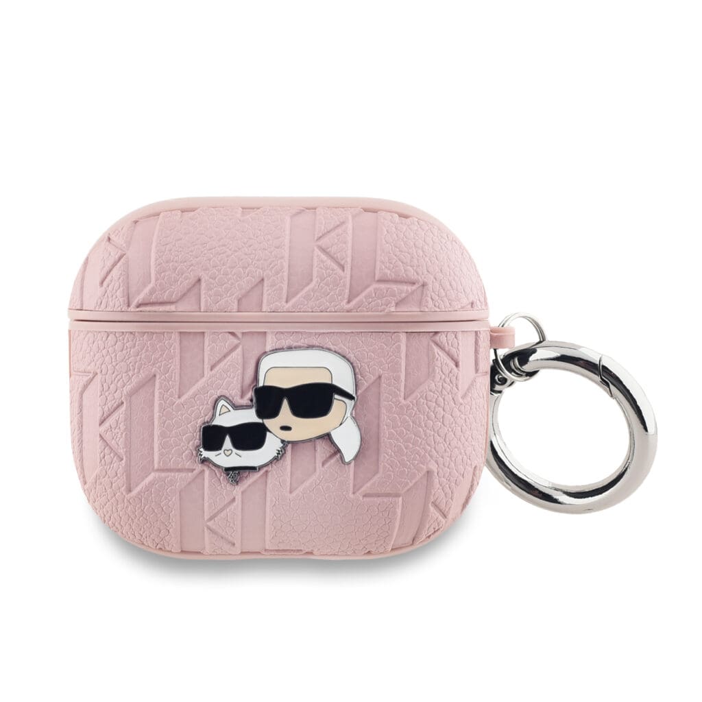 Karl Lagerfeld PU Embossed Karl and Choupette Heads Pink Kryt AirPods 3