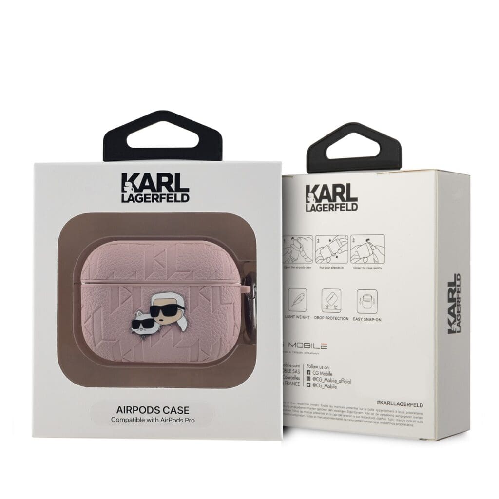 Karl Lagerfeld PU Embossed Karl and Choupette Heads Pink Kryt AirPods Pro