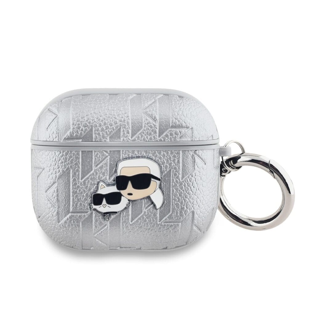 Karl Lagerfeld PU Embossed Karl and Choupette Heads Silver Kryt AirPods 3
