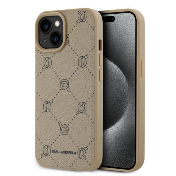 Karl Lagerfeld PU Karl Heads Pattern MagSafe Beige Kryt iPhone 15