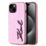 Karl Lagerfeld Wrinkled PU Signature Logo Pink Kryt iPhone 15